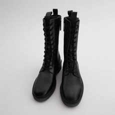 자라 ZARA 레이스업 레더 플랫 앵클부츠