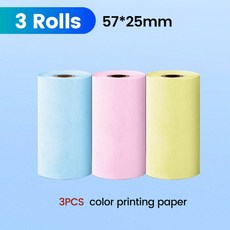 미니프린터 57 25mm 미니 프린터 용지 색상 감열지 라벨 자체 접착 스티커 HD 중단없는 길이 단면 다중 모델 범용, 3 Rolls Color Paper