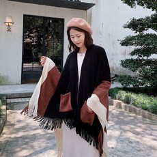 에스제이 컴퍼니(SJ Co.) 겨울후드 에스닉 무드 망토 트임 절개 슬릿 케이프 판초 숄 투웨이 두꺼운 레드 관광 보온