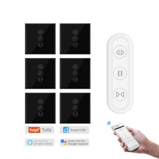 Tuya 스마트 와이파이 스마트 블라인드 롤러 셔터 터치 스위치 음성 컨트롤 Google 홈 Alexa App 타이머 자동으로 닫기|자동 커튼 컨트롤 시스템|, 1개, 스페인, 1 remote 6 switches