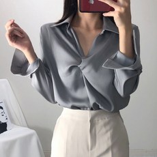 레티고 카라 브이넥 크로스 꼬임 긴팔 셔츠 블라우스