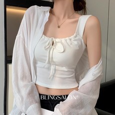 블링살롱 캡내장 셔링 리본 스트링 코튼 브라탑 민소매 나시 부유방커버 슬리블리스 3컬러
