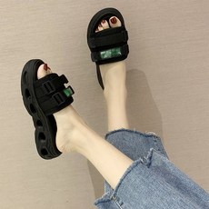 어글리 슬리퍼 여성 여름 아우터 통굽 키높이 캐쥬얼 플랫 매직 스티커 운동 샌들슬리퍼 웨지 샌들
