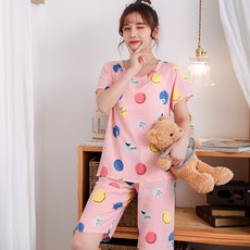 커플파자마 여성 여름 면 코튼 실크 얇은 반소매 투수영복 배기 인조솜 에어컨 실내복 홈웨어 남자