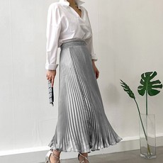 메탈 주름 새틴플리츠 아코디언 롱 밴딩 스커트