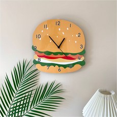 햄버거 모형 벽시계 패스트 푸드 음식점 식당 인테리어 장식 소품 무소음 아날로그 시계, 미니 25x25(cm)