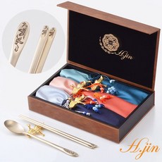 [라몽] H.jin 황실 쌍학 유기 가족 고급 수저세트 (3인용 숟가락 젓가락) 명절 상견례 거래처 바이어 선물 답례품, 유기수저 3인용 + 비단 주머니 + 정품케이스, 1개