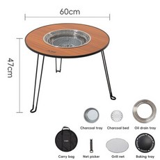 캠핑 화로대 화로대 테이블 야외 숯불 접이식 바베큐 라운드 테이블 스토브 휴대용 캠핑 바베큐 숯 그릴 보관 가방 포함 파티오 차 끓이기