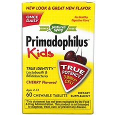 Natures Way Primadophilus 키즈 만 2~12세 체리 맛 츄어블 60정, 1개