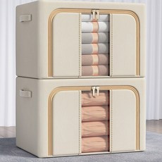 투명 강철 프레임 보관 간단한 변경 의류 계절 스타일 주최자 상자 Underbed 현대 이동, 5 단일 창 더블 카키 66L 50 40 33CM, 1개