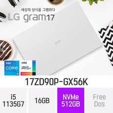 ((오늘출발)) LG 2021 그램17 17ZD90P-GX56K + 한컴 오피스 증정 [블랙 색상으로 출고 됩니다.], 512GB, 윈도우 미포함, 16GB