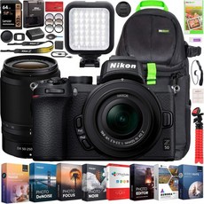 니콘 Z50 미러리스 카메라 본체 4K UHD DX-포맷 2 렌즈 키트 NIKKOR Z DX 16-50mm F3.5-6.3 VR 50-250mm F4.5-6.3 번들 데코기어 백팩