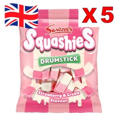 [영국발송] 5봉지 스위즐스 드럼스틱 스쿼시 딸기&크림 맛 Swizzels Strawberry & Cream, 5개, 120g