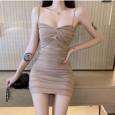 섹시한 여름 클럽 스트랩 주름 드레스