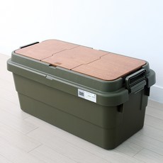 켐포바니 캠핑 수납 트렁크 카고 박스 70L + 우드상판, 카키(카고 박스)