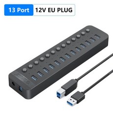 ORICO USB 허브 산업용 분배기 독 스테이션 스위치 12V 전원 어댑터 노트북 액세서리 7 포트 10/13, 9.black 13 Port EU