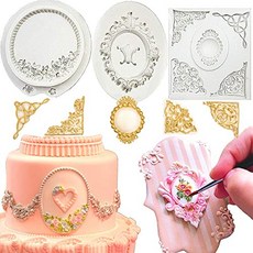 NMT 3 빈티지 프레임 컵케익 퐁당 몰드 바로크 스타일 퐁당 실리콘 몰드 Sugarcraft 컵케익 토퍼 쥬얼리 폴리머 클레이 - P072207M7SXS6M8, 기본