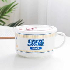 세라믹 인스턴트 국수 그룻 가정용 학생 도시락 수프 그릇 전자레인지, 1개, 블루 5.25인치 그릇+뚜껑A