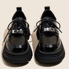 ANYOU 6cm 두께 블랙 구두 여성용 로퍼 신발 리얼 가죽 가을 멀티 로퍼 단화