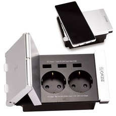 OKEE 유무선 가구매입 콘센트 15W무선고속충전 거치형 USB 3구 220V 2구 인테리어 주방 식탁 아일랜드, 다크그레이