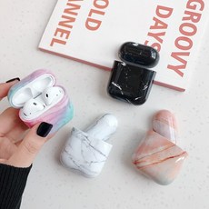 Airpods 이어폰 보호대 shockproof 대리석 패턴 하드 케이스 커버 airpods 1st 2nd bag 용 헤드폰 케이스 충전, 단일, T4 Rainbow^+2370