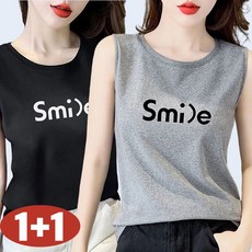 75kg까지 특가상품 1+1 날씬해보이는 면100% 편한 심플 프린트 나시 티 끈 티셔츠 여성 여름 민소매 루즈핏 영문 레터링 면티 빅사이즈 이너 데일리 캐주얼 상의 세트