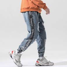 레이빈컴퍼니 디스트로이드청바지 구멍청바지 찢청팬츠 봄계절 웨빙 남성 오버핏 빅사이즈 조거 9부바지 와이드 루즈핏 드랜드