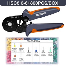 전선까는기계 페룰 단자가 있는 페룰 크림핑 도구 키트 전선 커넥터용 wozobuy 자체 조정 가능한 래칫 와이어 크림퍼, hsc8 6-6 800개, 1개