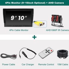 GreenYi 트럭 버스 차량 RV용 AV 케이블 AHD 모니터 IPS 스크린 4 핀 커넥터 910 인치