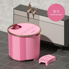 EKASN 최신형 홈스파 반신욕조 이동식 접이식 욕조 목욕 물놀이 보온 가능 설치 필요 없이 + 욕조덮개 + 욕조 의자 MY-005, 핑크