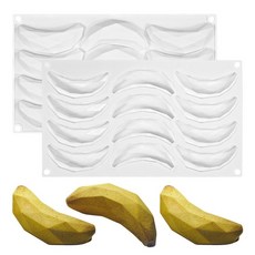 12-cavity polyonal banana silicone mold 과일 퐁당 무스 케이크 곰팡이 diy 페이스트리 베이킹 장식 도구 논스탕, 1개
