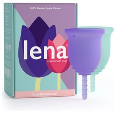 Lena 월경컵 - 2팩 - 재사용 가능 생리컵 - 탐폰 및 대체 패드 - 소형 및 대형 - 보라색 및 청록색 - 미국산, 보라색과 청록색, 2개