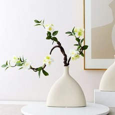 하스몰 로맨틱 인테리어 화분조화 매화꽃 + 플라스틱도자기 꽃병 세트, 1개, 화이트 매화꽃