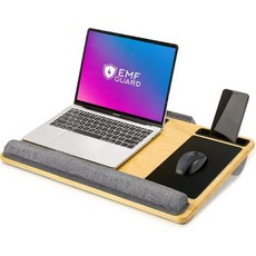  EMF 차단기 보호 기능이 있는 노트북용 가드 랩 데스크 천연 대나무 방패 열 왼손 및 오른손 마우스 패드 태블릿 전화용 트레이 접지 케이블 보관 포켓 휴대용 손잡이 