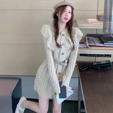 큐트 플랫카라 꽈배기 스커트 여성 겨울 가을 외 입다 가죽 끈에