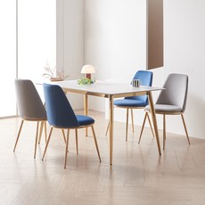 라로퍼니처 브릭스 1400 포세린 통 세라믹 4인 식탁 세트 골드 프레임 테이블, 화이트, 식탁+의자4, 네이비4개