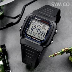 카시오 10년 배터리 방수 디지털 군인 시계 W-800H-1A + 액정 필름 - 이미지 2