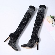 Y0120238 큐빅 롱부츠 삭스스판 무릎부츠 스텔레토힐 사은품증정