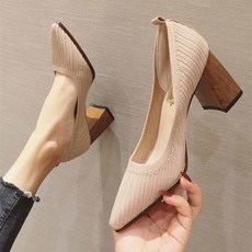 스파루 니트 펌프스 통굽 하이힐 구두 2color