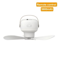 휴대용 미니선풍기 미니 USB 캠핑 선풍기 배터리 작동 원격 제어 4 단 기어 LED 조명 텐트 걸이식 천장 가정용 야외 침대, White 3600mAh