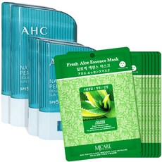 AHC 내추럴 퍼펙션 선스틱+MJ CARE 알로에 마스크팩 트리플 선 케어 세트, 선스틱 4개+마스크팩 100매