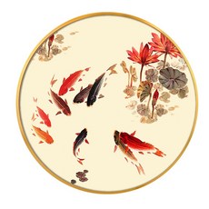 구어도 스마일액자 생기 비단 잉어 돈들어오는 그림, TB70_【원목 프레임】 나무색_직경 50CM