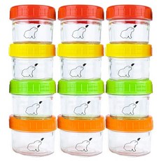 Budding Bear 이유식 제조기 대용량 이유식용 새싹곰 유리 보관 용기 식품 120ml12팩 나사 뚜껑이 있는 소형 냉동 원형 전자레인지 사용 가능뚜껑 제외 1485776, 12er-Pack (120ml)
