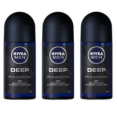 니베아 Nivea Men Deep Dry & Clean Feel Deodorant 맨 딥 드라이 앤 클린필 데오드란트 50ml 3개, 1개
