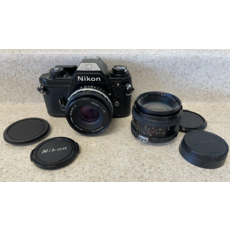 니콘 EM 35mm 카메라 with 50mm Nikkor & Toyo 28mm 렌즈 새 배터리, 1개