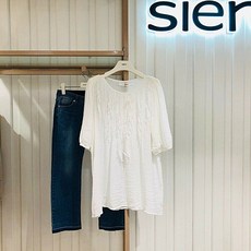 [시에로] 앞판 프린지테이프 린넨 5부 블라우스 SD3SHF054