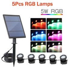 실외조명 방수조명 태양광조명 태양 RGB LED 수중 램프 변경 가능한 스포트라이트 IP68 방수 수영장 분수, 05 5pcs RGB Lamp