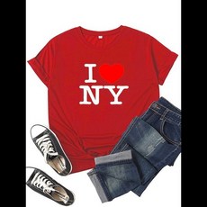 로즈아이러브 I Love NY New York 그래픽 티셔츠 소녀 Y2K 하라주쿠 블랙 핑크 레드 티 탑 재미있는 옷 선물, [03] L, [05] B6020W-Red, 1개