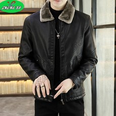 SHENGBO남자 PU 비즈니스 코트 청년 가죽 재킷+NO.004LH908