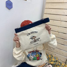 큐티 큐트 여성 질감 아플리케 클러치백 INS스누피 캔버스 여행용파우치 IPAD